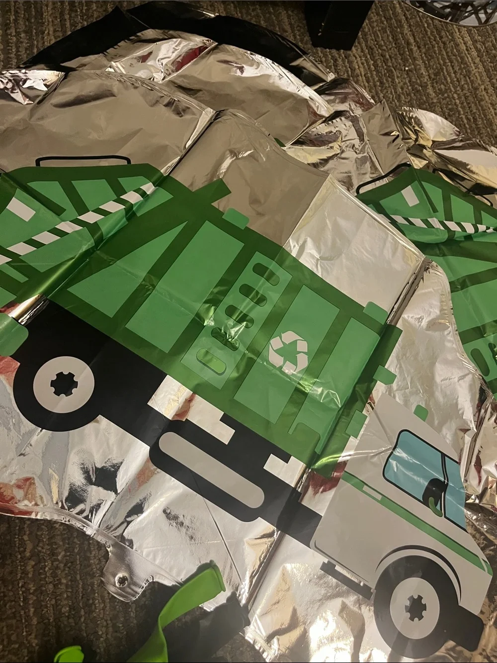 Green Recycling Truck Party Balloon Set - Eco Theme Decorations 6 large Mylar